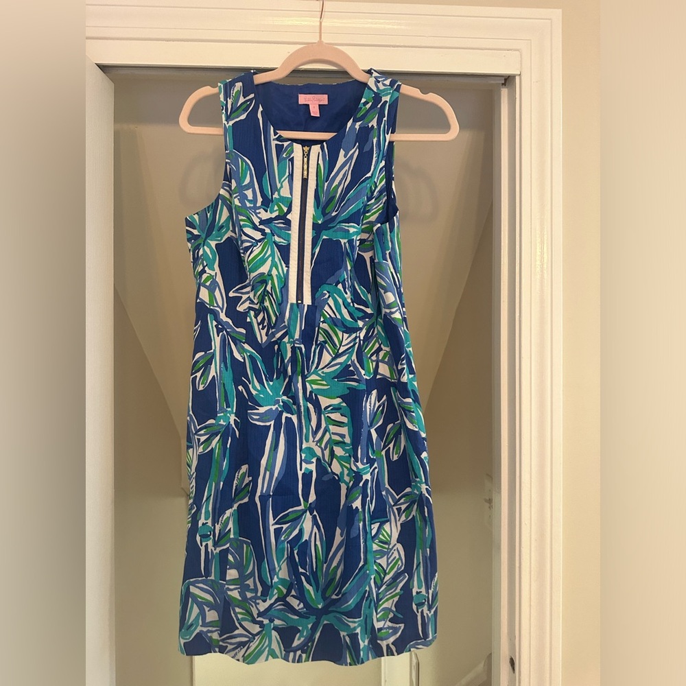 Lilly Pulitzer Blue and Green Leaf Print Mini Dress